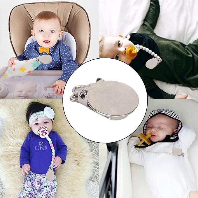 Round Pacifier Clips,30pcs Metal Round Pacifier Clips for Toddler Rust Prevention Electroplated Stainless Steel Suspender Clips for Teething