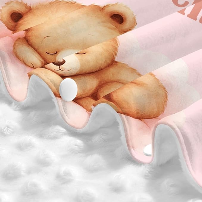 Custom Baby Car Seat Cover with Name – Personalized Bear Pink Nursing Cover, Infant Carseat Canopy, Shopping Cart Cover – Soft, Breathable & Warm – Ideal Shower Gift for Baby Girls