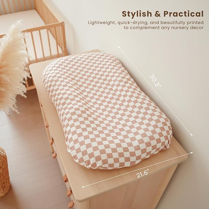 Konssy 2 Pack Baby Lounger Cover, Stretchy and Soft Newborn Lounger Cover, Infant Lounger Slipcover for Boys Girls, Covers Only (Coffee Check,Moon)