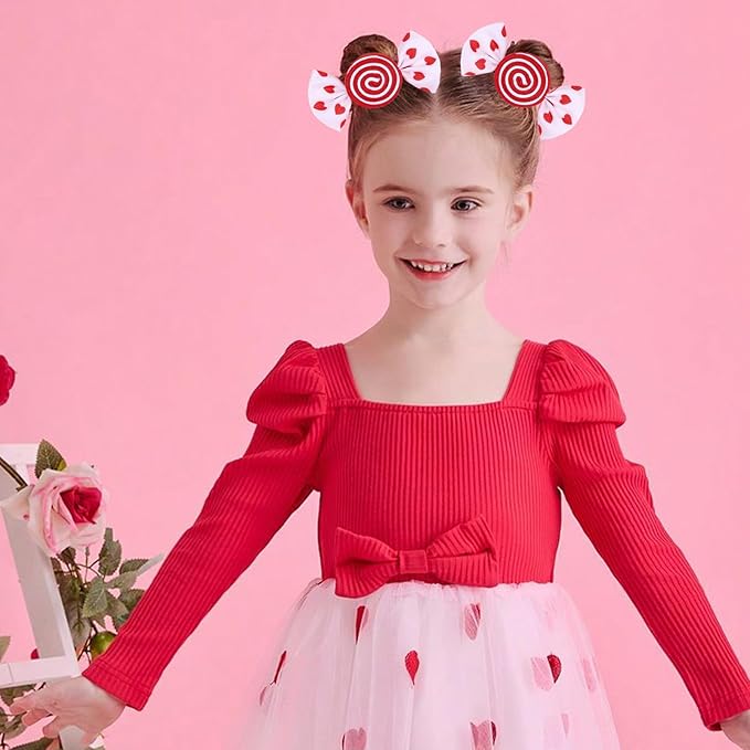 Valentines Hair Bow Clips Red Hair Bow Clips for Girls Love Heart Print Hair Clips Red Candy Bow Hair Barrettes Toddler Hair Accessories for Women