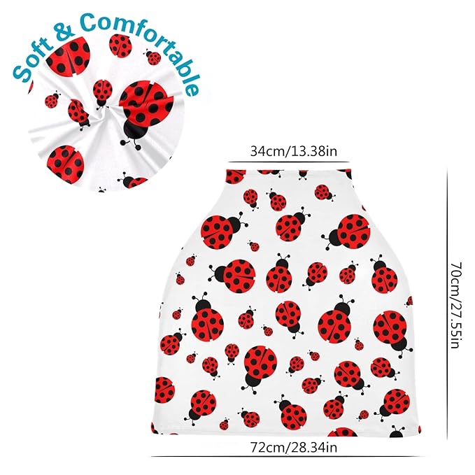 Nursing Cover Breastfeeding Scarf Cute Red Ladybugs Baby Car Seat Covers Soft Breathable Infant Carseat Canopy Stroller Cover for Boys Girls