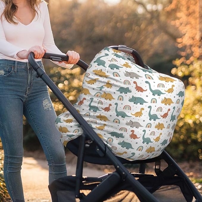 Dinosaurs and Rainbows Baby Car Seat Covers Carseat Canopy Soft Infant Stroller Cover Nursing Breastfeeding Covers for Girls Boys Newborn