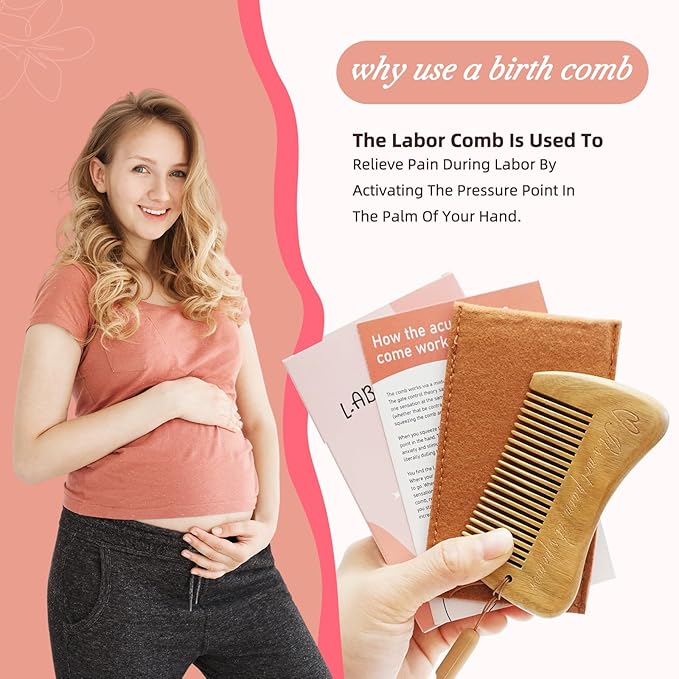 Sandalwood Birthing Comb For Labor Pain Relief & Delivery - Labour Gifts with Birth Affirmation For Women- Wood Comb For Pregnancy Contraction