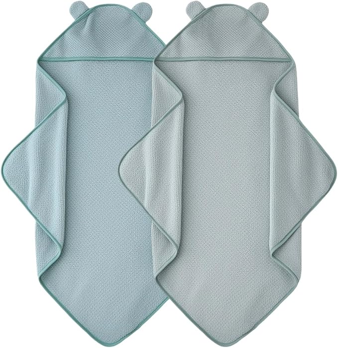 Baby Hooded Towel 2 Pack Bath Towels for Newborn with Animal Design Shower Essentials for Baby Girl Boy and Toddler (Green & Teal, Medium)