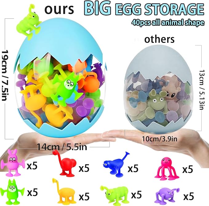 Toddler Suction Cup Bath Toys, Easter Basket Stuffers Animal Bath Toys for Kids Ages 1 2 3 4 5 Mold Free Bathtub Window Building Toys Christmas Stocking Stuffers Boys Girls Large Egg Container