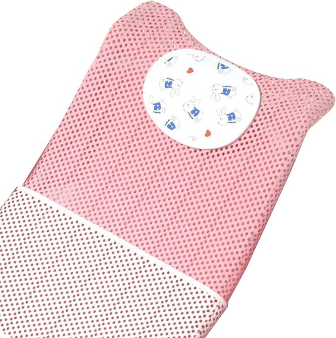 Fafeicy Baby Bath Seat Support Non Slip Mesh Cushion Portable Bath Tub Seat Net for Newborns to Toddlers (Pink, PP Material, with Pillow and Slip Pad)