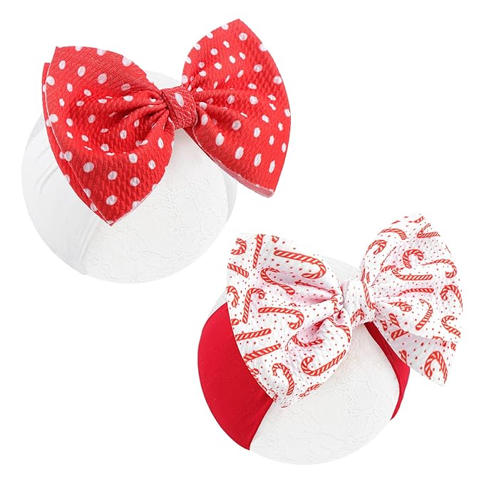 Christmas Bows for Girls - Santa & Candy Cane Bows - Red Baby & Toddler Girl Headbands