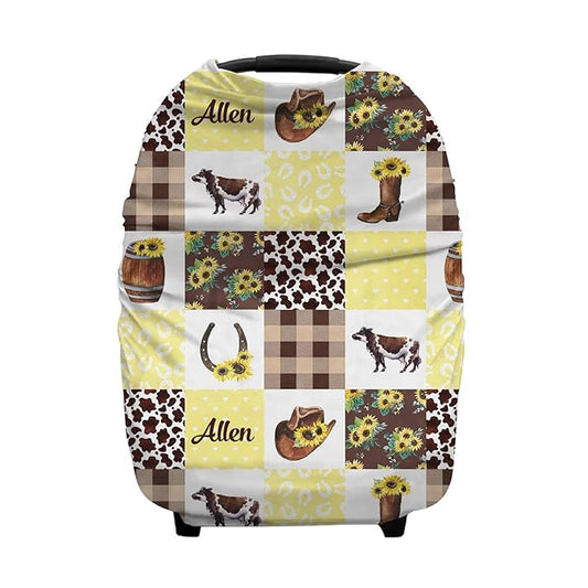 Personalized Cowboy Plaid Baby Car Seat Covers with Name, Custom Western Nursing Cover Breastfeeding for Babies, Carseat Canopy for Boys and Girls, Infant Stroller Cover, Breathable Carseats Cover