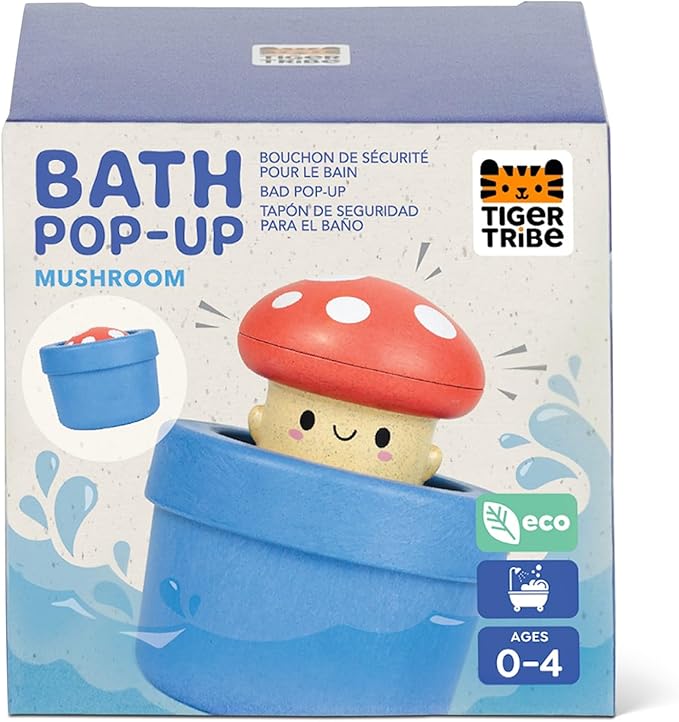 Tiger Tribe Bath Pop-Up Mushroom: Water-Activated Peek-A-Boo Toy for Kids, Eco-Friendly, Sensory Play, Bioplastic, Ages 0-4