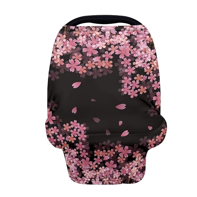 JEOCODY Car Seat Covers for Babies Cherry Blossom Elastic Pram Dust Cover Shopping Cart Cover Infant Carseat Canopy Shopping Cart Cover Multi-Use Nursing Breastfeeding Covers Nursing Scarf