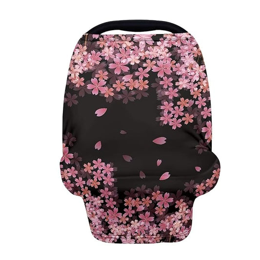 JEOCODY Car Seat Covers for Babies Cherry Blossom Elastic Pram Dust Cover Shopping Cart Cover Infant Carseat Canopy Shopping Cart Cover Multi-Use Nursing Breastfeeding Covers Nursing Scarf