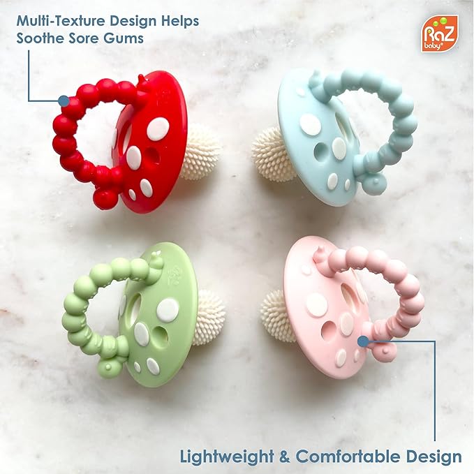 RaZbaby RaZberry and Chompy Teether for Teething Relief - BPA Free, Hand's Free Designed to Soothe Sore Gums and Teether - 2 of Each - 3M+