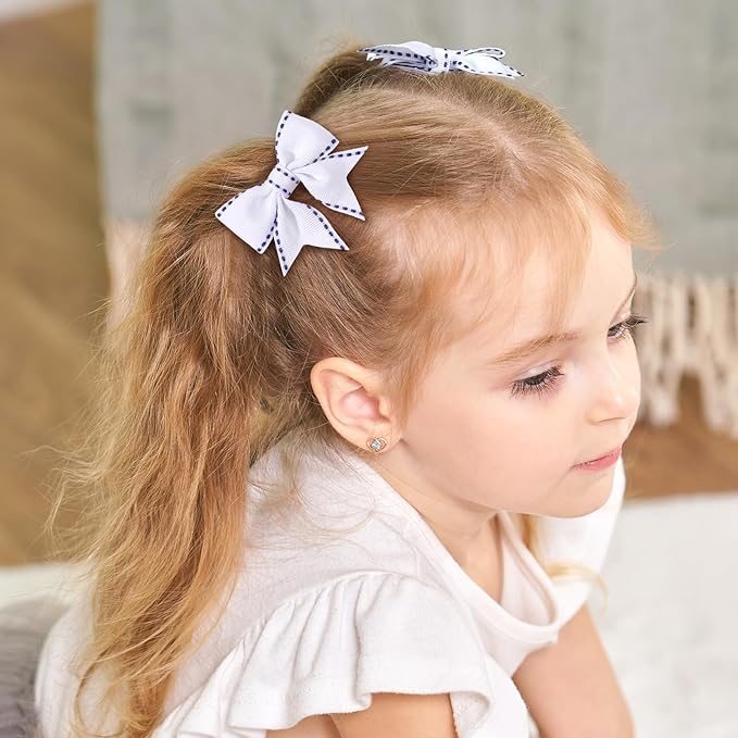 YHXX YLEN Hair Bows for Girls 10 PCS Fully Lined White Hair Clips Tiny 2" Grosgrain Stitch Edge Alligator Clips for Baby Girls Infants Toddlers in Pairs
