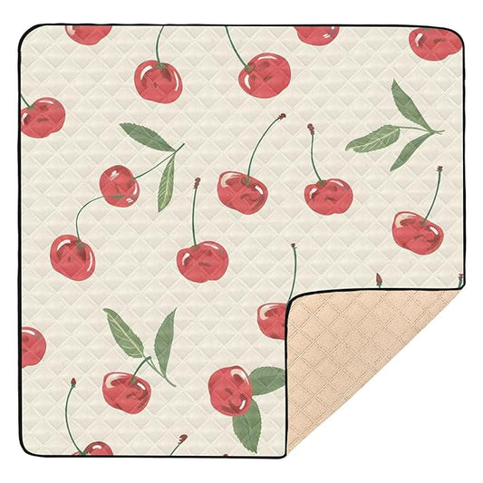Cherry Painting Baby Play Mat for Floor, 50x50 inch Playpen Mat,Thicken Soft Non-Slip Tummy Time Mat for Toddlers and Infants