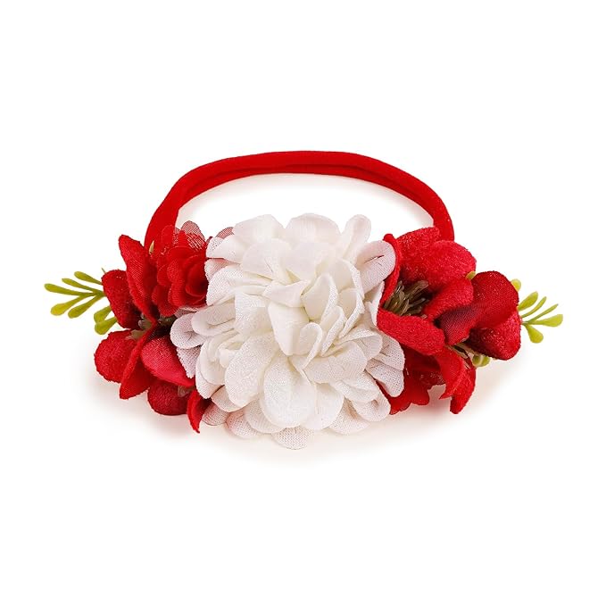 Baby Girl Flower Christmas Headband 3 PCS Elastic Hairbands Handmade Nylon Bows Headbands Chic Floral Hair Accessories Kids XMAS Gifts for Newborn Infant Toddlers