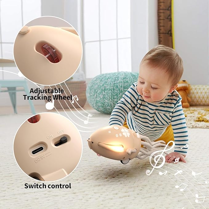 Electric Dancing Octopus Toy with Led Light and Music, Kids Electric Crawling Octopus Tummy Time Toys, Rechargeable Interactive Sensory Toy, for Christmas Birthday Gift (White)