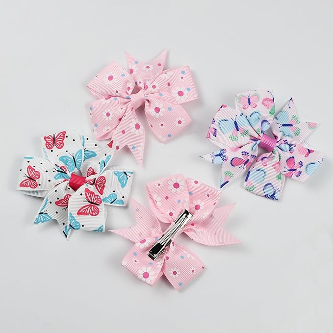 JIAHANG Floral Printed Swallow Tail Hair Bow Clips 24Pcs for Baby Toddler School Girls
