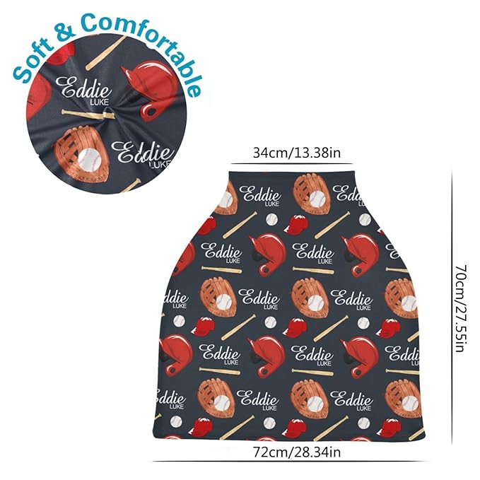 Personalized Baby Car Seat Cover for Boys, Custom Nursing Covers for Breastfeeding with Name, Baseball Blue Infant Stroller Cover, Baby Carseat Canopy for Newborn, Multiuse Car Seat Canopies