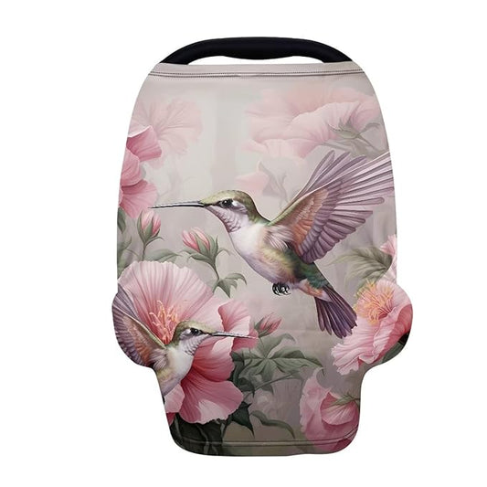 Forchrinse Pink Hummingbird Floral Baby Car Seat Cover for Boys,Versatile Infant Carseat Canopy,Stroller Cover,Nursing Breastfeeding Cover,High Chair Cover