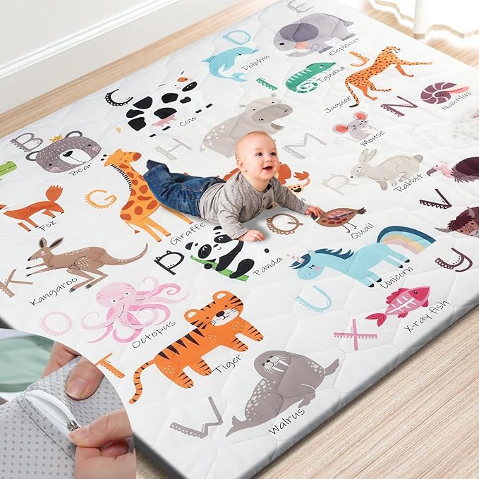 TINYHARBO Premium Foam Baby Play Mat 71" x 59" – Removable & Machine Washable Cover, Extra Thick Padding Playpen Mat, Non-Slip Crawling Mat, Easy to Clean for Infants, Toddlers & Babies