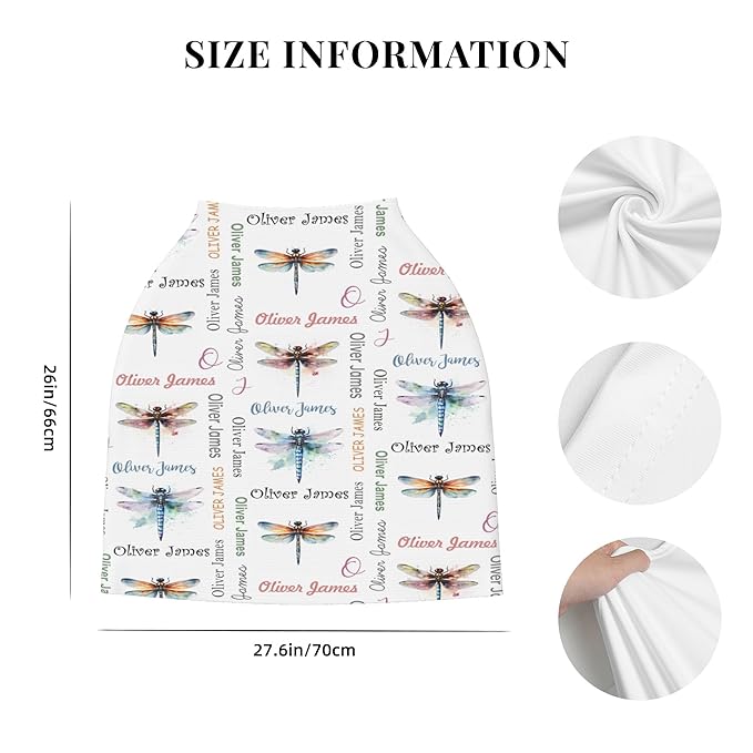 Personalized Car Seat Covers with Name, Dragonfly Baby Canopy Carrier Cover, Breathable Breastfeeding Nursing Cover, Stretchy Multi-Use Infant Carseat Stroller Cover