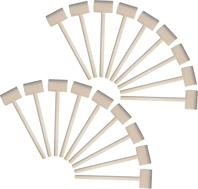 TDOCK 18 Pieces Mini Wooden Hammers Gavel Toy for Kids, Natural Wood Crab Lobster Seafood Mallets