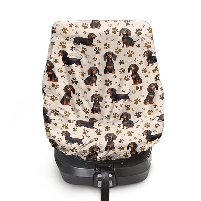 Baby Car Seat Cover, Dog Print Car Seat Sun Shade Cover Sun Protection to Keep The Car Seat Cool, Easy to Clean and Install