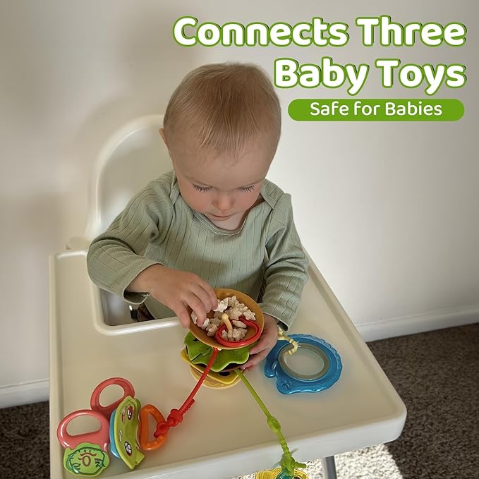 Aprilwolf Hamburger Suction Cup Toys Holder for High Chair, Stroller Baby Toys 6-12 Months & Toddlers, 3 Tethers Keep from Falling, Great for Restaurant & Car Seat Airplane Travel