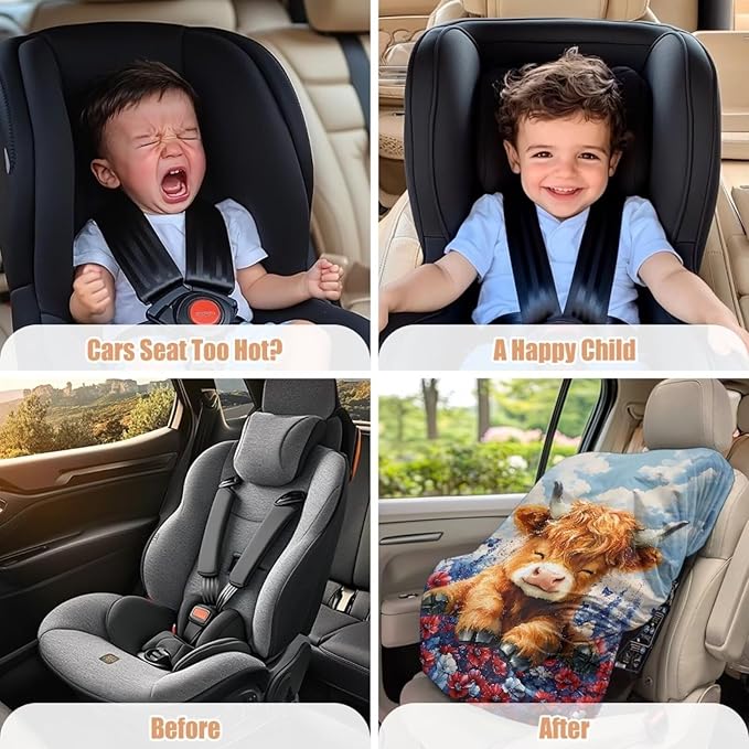 XYZCANDO Highland Cow Child Car Seat Cover Cartoon Car Seat Covers for Babies Replacement Car Seat Protector for Child Car Seat Portable Car Seat Sun Cover for Baby Gift for Birthday
