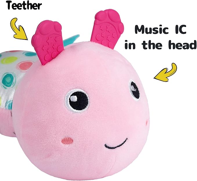 Sumobaby Infant Baby Musical Stuffed Animal Activity Soft Toys with Multi-Sensory Crinkle, Rattle and Textures, for Tummy Time 0-3-6-12 Months Girls, Caterpillar, Pink with Mirrow