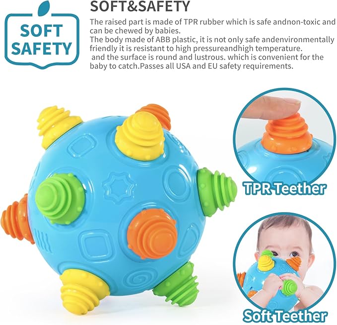 Bumble Ball for Babies,Crawling Sensory Toys for Toddlers,Baby Music Shake Preschool,Dancing Interactive Sounds Infants Toy,Bouncing Learning Ball,Ideal Gift for Boys Girls(Blue)