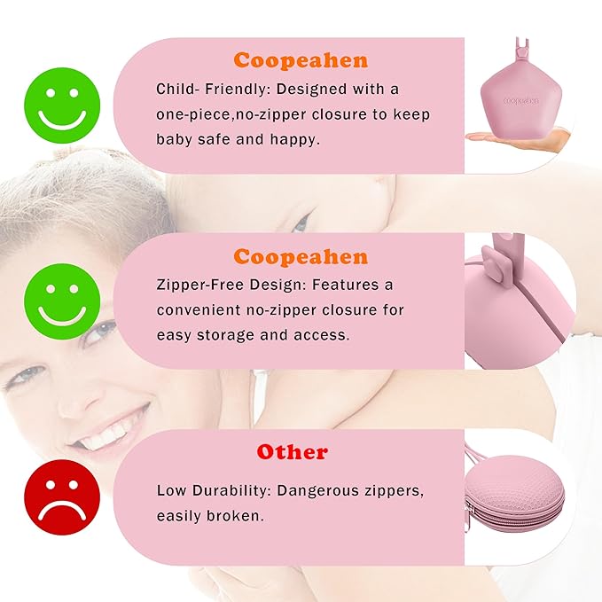 Pacifier Holder Case, Large Capacity Portable Pacifier Storage Case, 100% Food Grade Silicone Pacifier Holder，BPA Free, 2Pcs(Pink&Purple)
