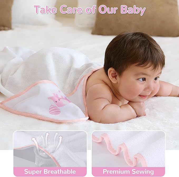Viviland 6 Pcs Hooded Baby Towels and Washcloths Set, Super Gentle Bath Towels for Newborn Face & Body, Absorbent Wash Cloth for Infants Girls, Pink-Elephant Pattern, 28 x 28 inch
