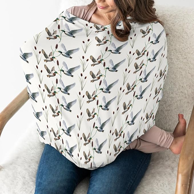 Hunting Mallards Ducks Baby Car Seat Covers Wild Duck Pond Lake Stretchy 5-in-1 Cover Adjustable Infant Carseat Canopy Cover Flying Mallards Waterfowl Breathable Nursing Cover-Up