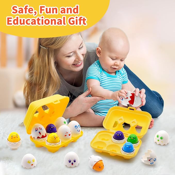 MOONTOY Easter Eggs Toy Toddler Learning Toys for 1 2 3 Year Old Girl Boy Birthday Gift Educational Montessori Matching Egg Shape Sorter Color Baby Toys 12-18 Months Easter Basket Stuffers