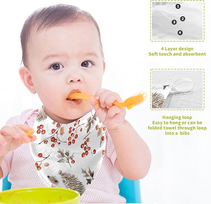 vvfelixl Forest Hedgehog Baby Burp Cloths Baby Muslin Washcloths for Boys Girls Cotton Babys Face Towel for Newborn Infants Soft and Absorbent 11.8 X 11.8 in, 5 Pack
