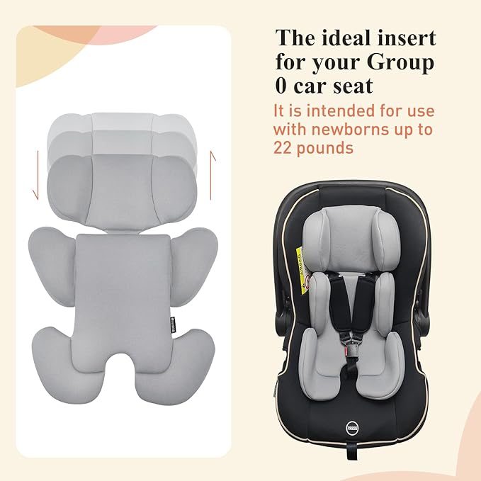 Innokids Infant Car Seat Insert, Baby Head Body Supports for Newborn, Soft and Padded, Detachable Head and Side Support for Carseats, Strollers, Swings (Light Grey)