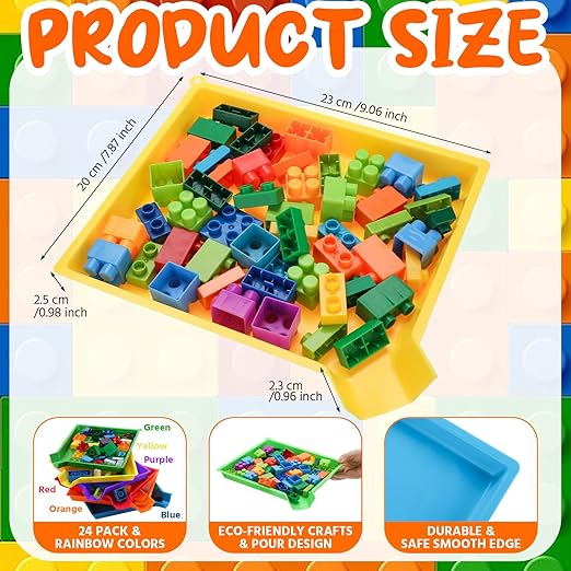 Reallnaive 24 Pcs Multicolor Plastic Art Sorting Funnel Trays Quick Sorting Activity Serving Tray Stackable Funnel Plate Craft Organizer for Classroom Home School DIY Projects (Bright Color)