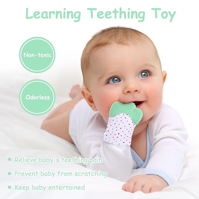 Vicloon 2Pack Silicone Teething Mitt, Soothing Infant Teething Mitten Pain Relief, Prevent Scratches Glove, Safe Silicone Teething Toys for 0-12 Months