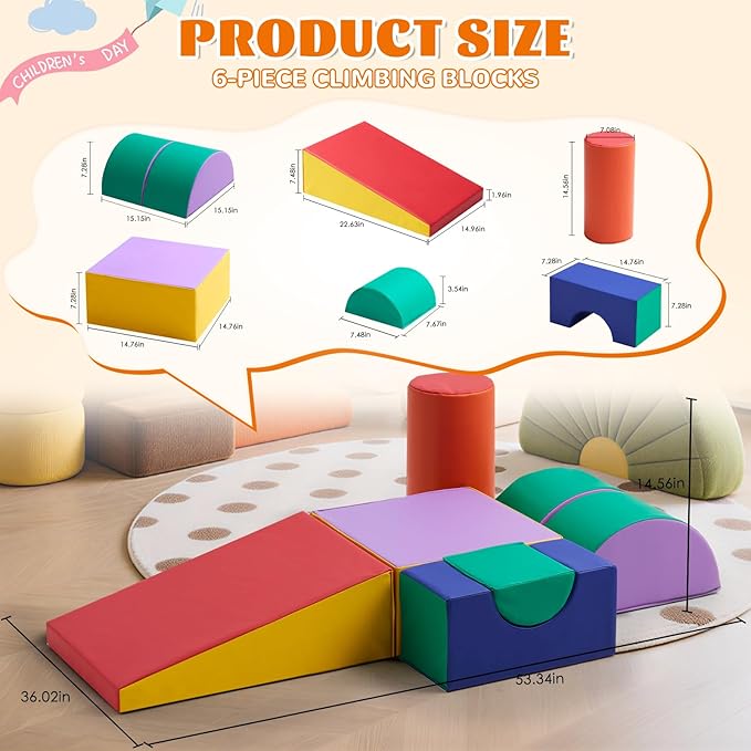 Toddler Climbing Toys Indoor, 5-Piece Foam Baby Climbing Blocks, Soft Play Climbing Set for 1-3 Years Old, Modular Crawling & Sliding Equipment, Waterproof Easy to Clean (red)