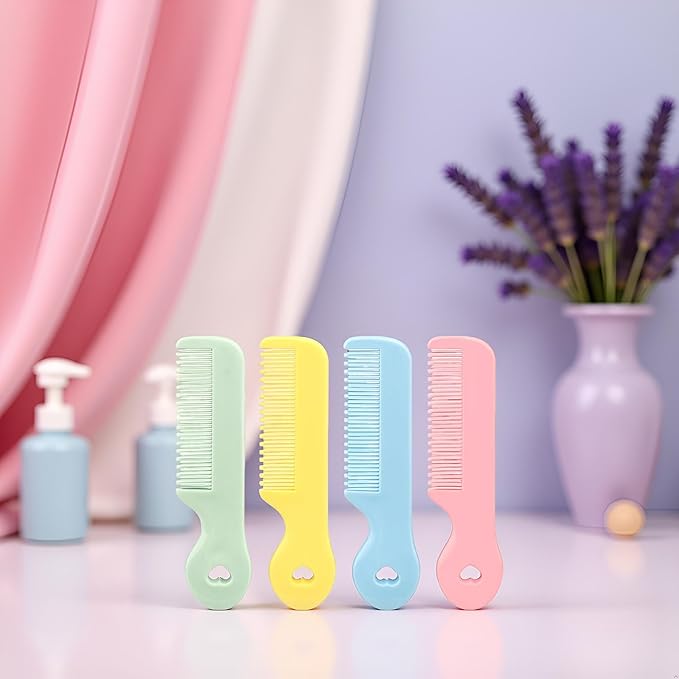 1 Pack of 4 Round Colorful Tip Bristles Baby Cute Comb Baby Grooming for Sensitive Scalp Skin, for Nursery Newborn Infant Girl Boy Kids Comb Baby，Grooming and Healthcare Kits