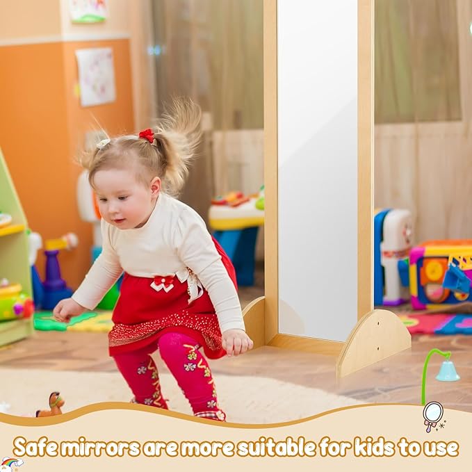 Lineshading Double Sided Bi Directional Infant Montessori Mirror Toddler Christmas Mirror Safety Shatterproof Wooden Baby Acrylic Non Glass Early Learning to Walk Kids