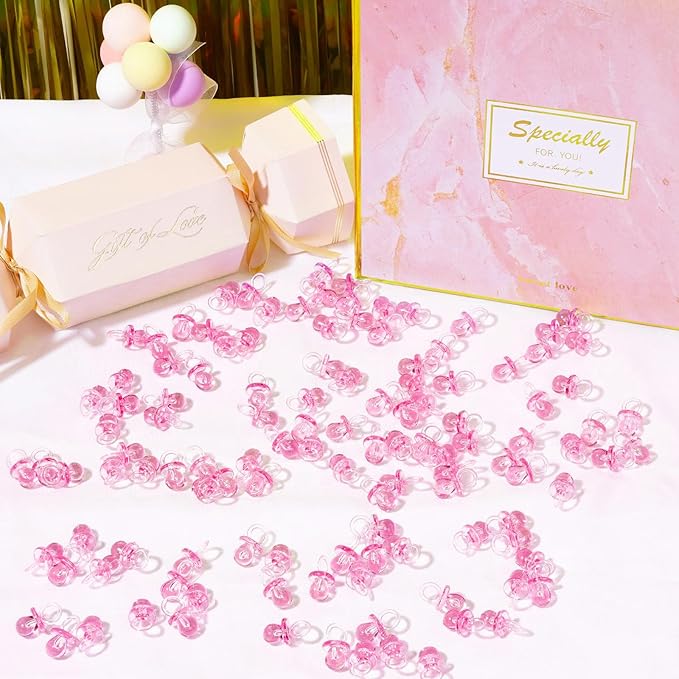 200 Pieces 0.86 Inch Baby Pacifier Baby Shower Plastic Pacifier for Baby Shower Pacifier, Baby Shower Gender Show Party Decoration DIY Birthday Party Gift (Pink)