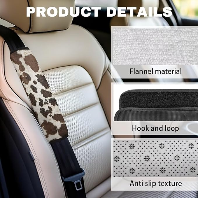 Seat Belt Cover Pad 2 Packs Shoulder Protectors Cow Print Easy to Clean Seatbelt Cushion Suitable for Car Seat Belt Backpack Shoulder Bag Great Gifts for Women Men