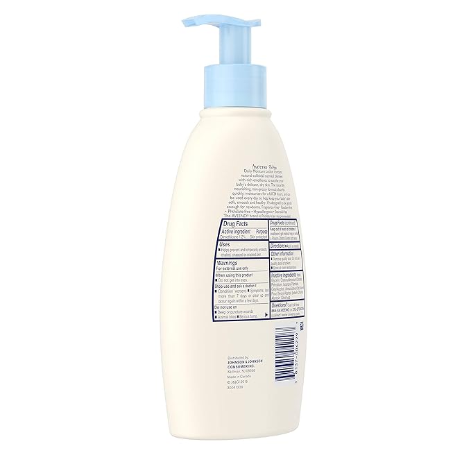Aveeno Baby Daily Moisture Body Lotion for Sensitive Skin, Hypoallergenic Moisturizing Baby Lotion with Nourishing Oatmeal to Deeply Moisturize Baby's Skin, Fragrance-Free, 12 fl. oz