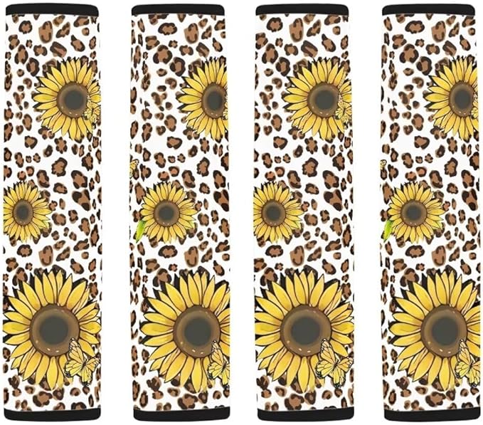 Sunflower Leopard Car Seat Belt Strap Shoulder Pad,Car Seat Belt Cover Pad Universal Fit Suitable for Shoulder Bag, Laptop Computer Bags