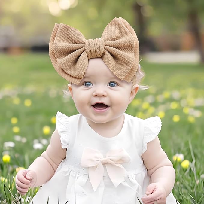 YanJie 2PCS 7'' Super Durable Soft Knot Headbands with Hair Bows Infant Toddlers Kids Hair Accessories Beige Black Headband for Newborn Baby Girls