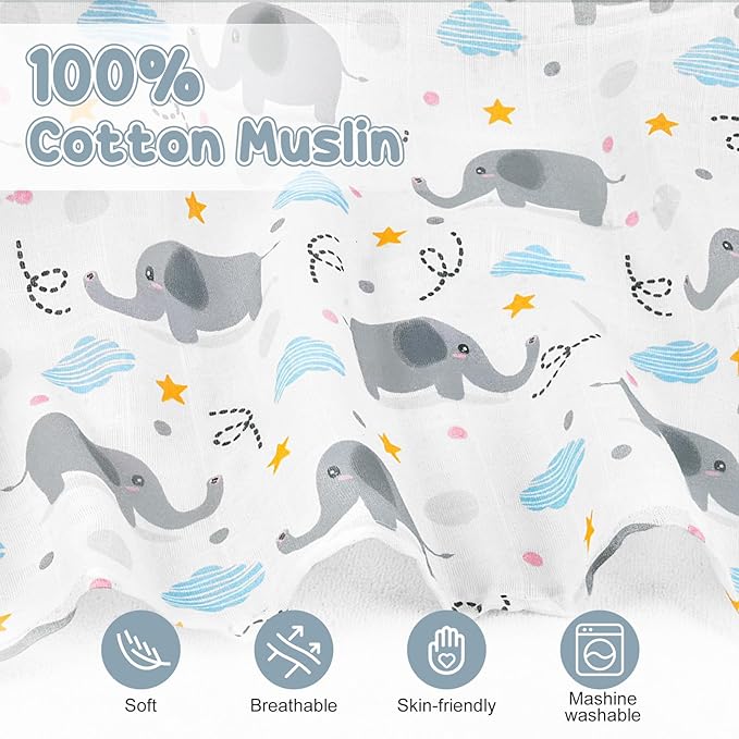Car Seat Cover Baby, 100% Muslin Cotton Infant Car Seat Canopy, Universal Baby Car Seat Cover, Breathable Nursing Cover Canopy Shower Gift Gray Elephant