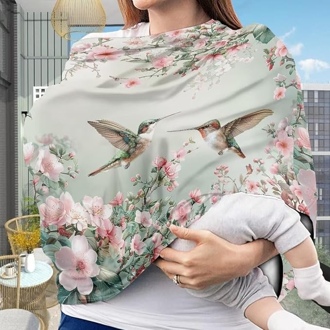 Coldinair Hummingbird Flower Car Seat Covers for Babies Girls,Super Soft Comfortable Nursing Covers,Multi-use