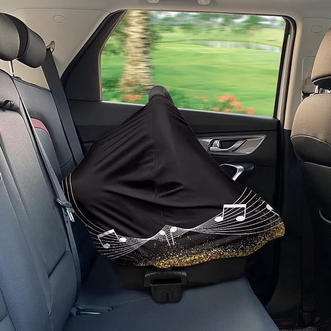 Music Nursing Cover for Breastfeeding,Black Piano Car Seat Cover Baby Soft & Breathable Breastfeeding Covers Nursing Multi-Use for Car Seat & High Chair